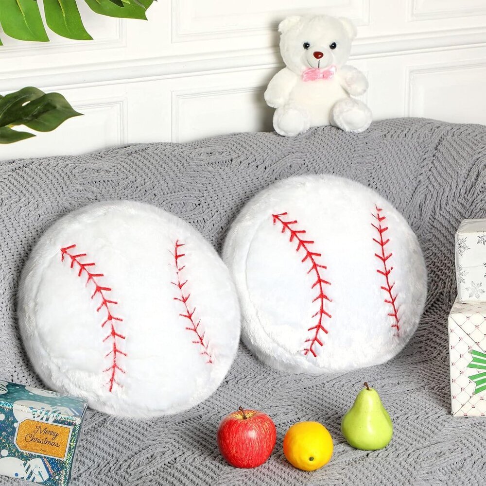 2 Pcs Baseball Pillow Set, Soft Plush Sports Theme Cushion for Bedroom Decor